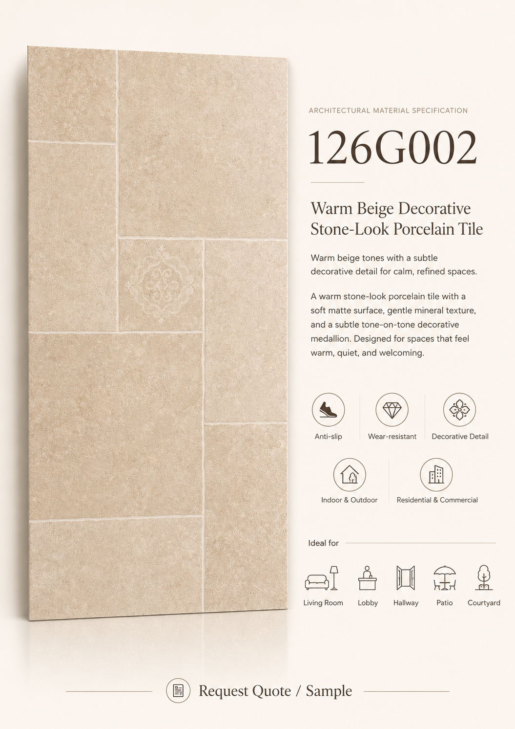 126G002 Warm Beige Decorative Stone-Look Porcelain Tile