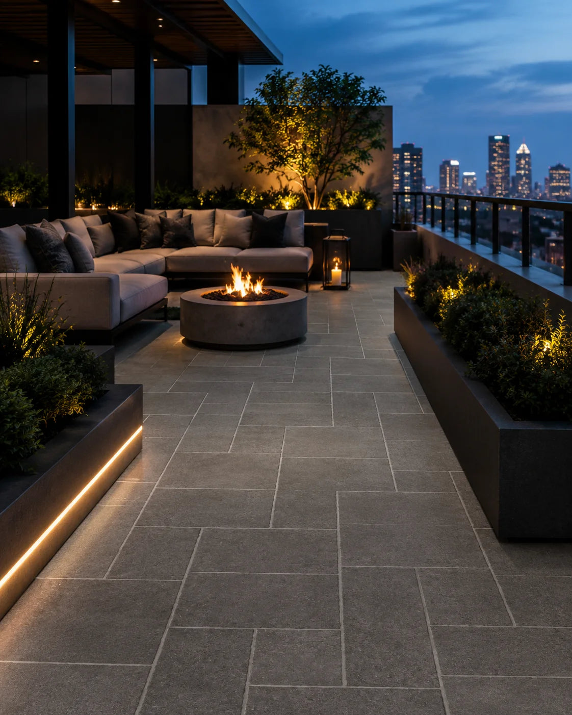 126G009 porcelain tile on a modern rooftop terrace