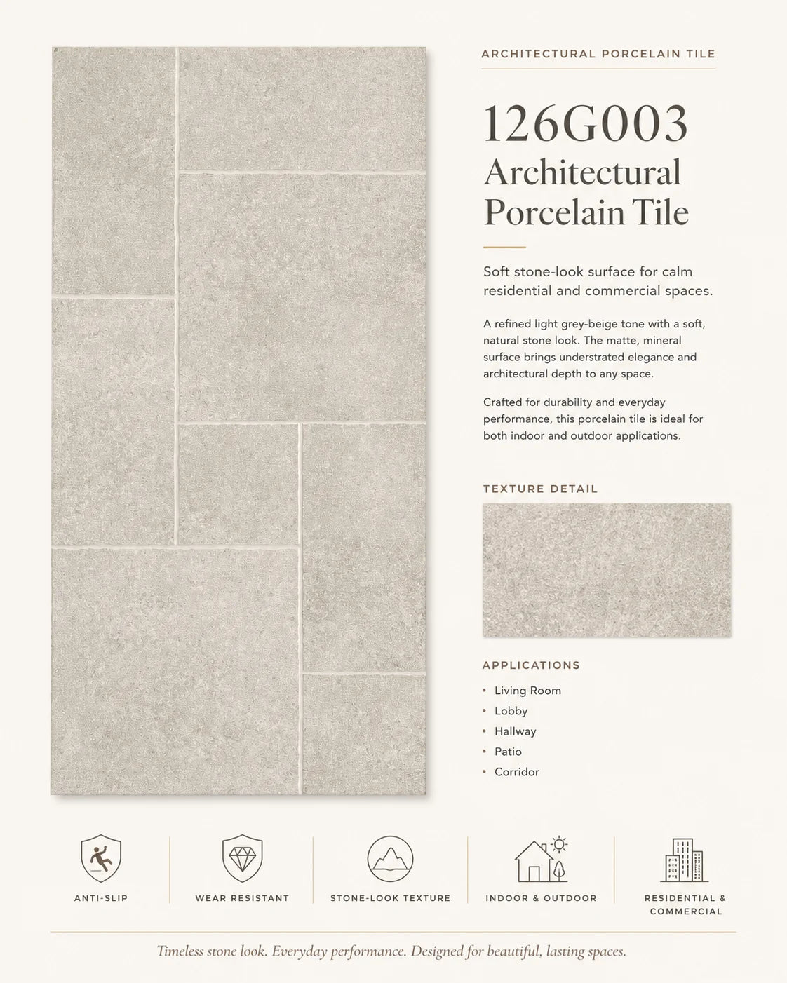 126G003 architectural porcelain tile information poster