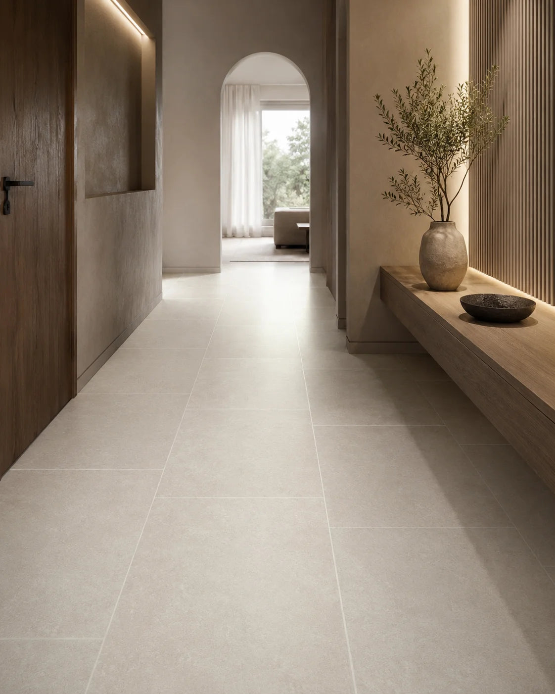 Beige porcelain floor tile for hallway and corridor