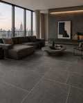 126G009 charcoal grey matte stone-look porcelain tile with modular layout
