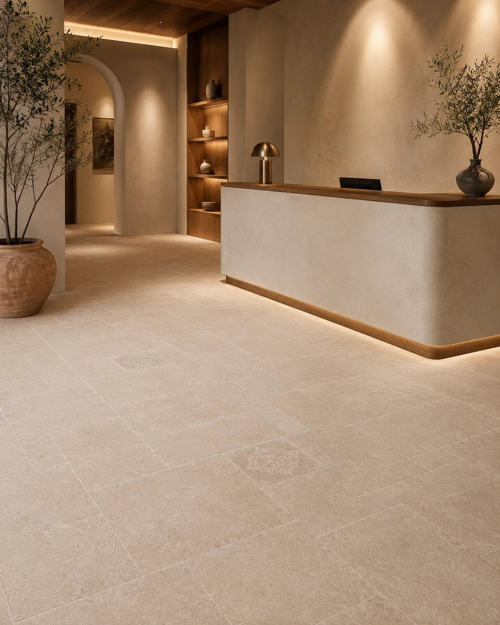 Soft beige tile texture for warm residential interior