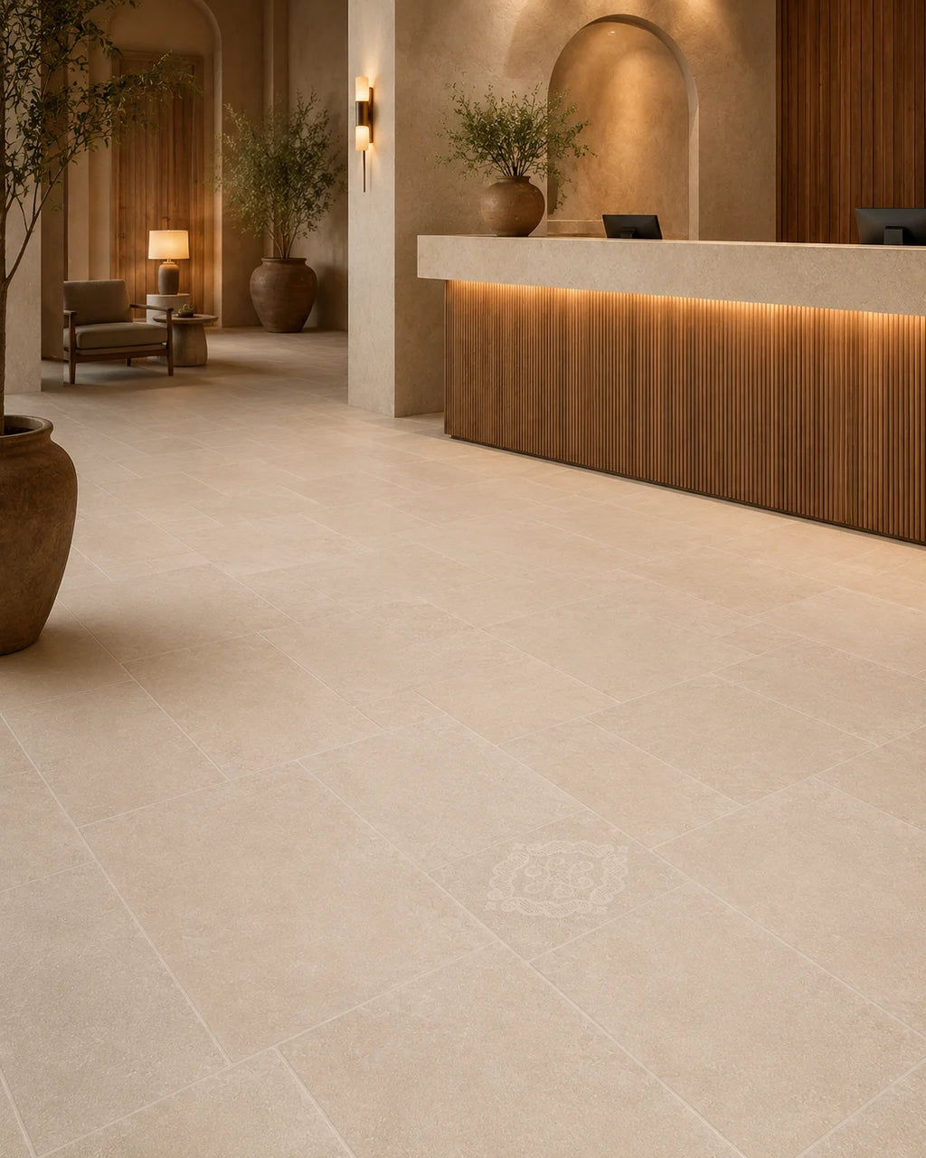 Decorative porcelain tile for commercial lobby and reception