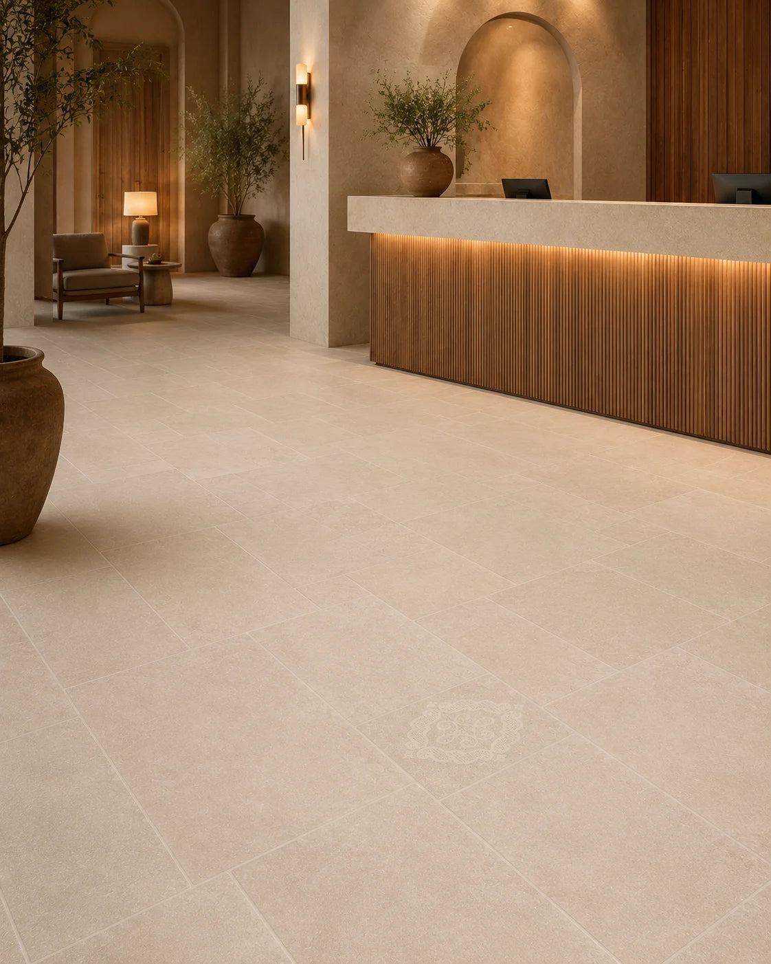 Decorative porcelain tile for commercial lobby and reception